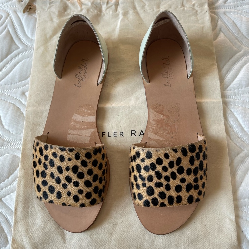 Loeffler Randall calf hair print sandals. In unworn condition as pictured.